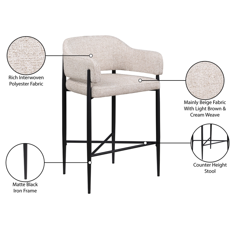 Meridian Furniture Dame Beige Polyester Counter Stool (Set of 2)