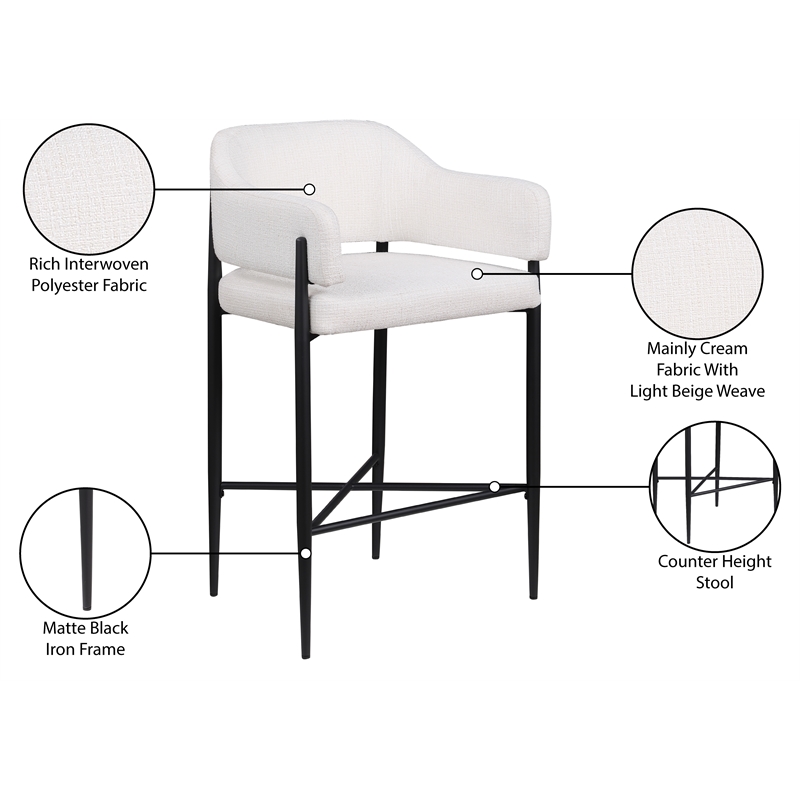 Meridian Furniture Dame Cream Polyester Counter Stool (Set of 2)