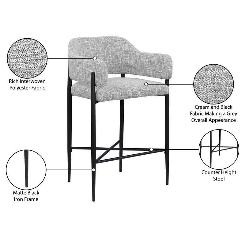 Meridian Furniture Dame Grey Polyester Counter Stool (Set of 2)