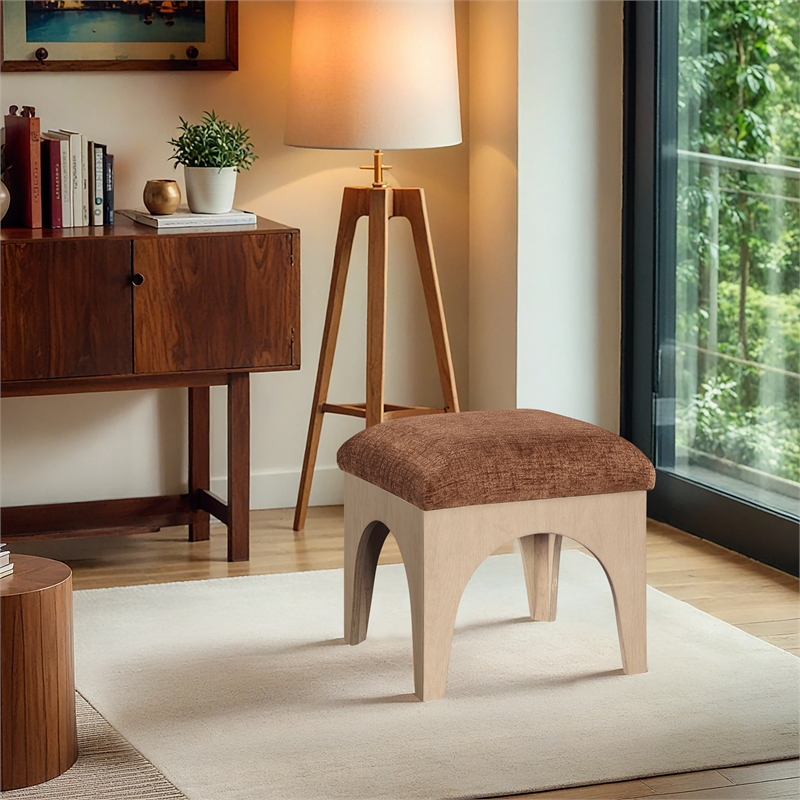 Meridian Furniture Lawson Cognac Chenille Fabric Ottoman