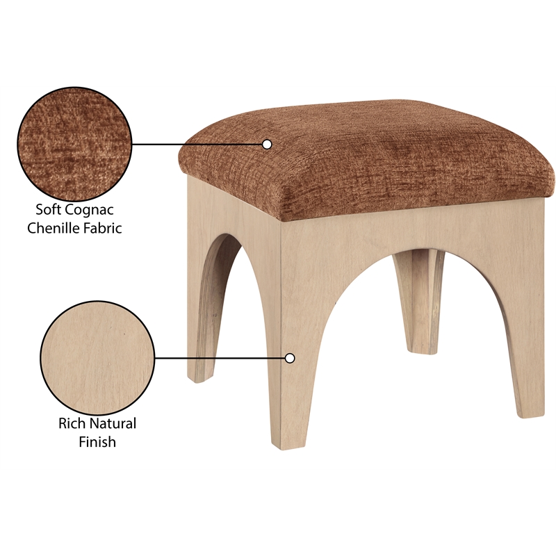 Meridian Furniture Lawson Cognac Chenille Fabric Ottoman