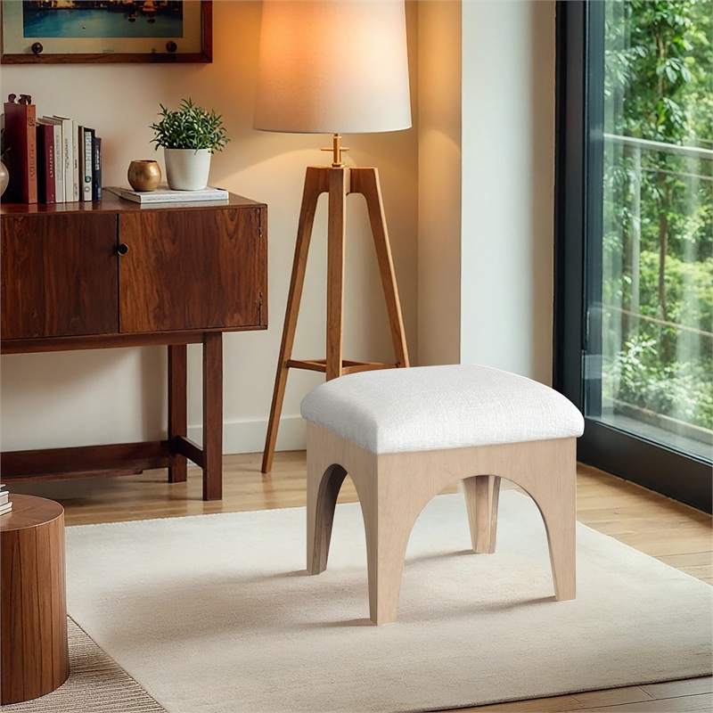 Meridian Furniture Lawson Cream Chenille Fabric Ottoman