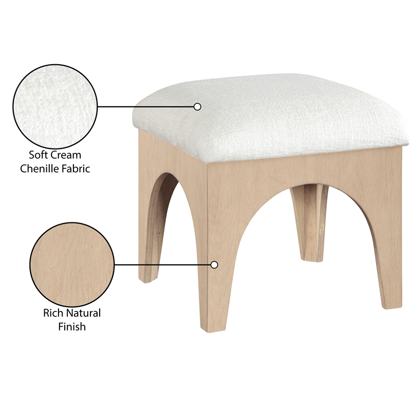 Meridian Furniture Lawson Cream Chenille Fabric Ottoman