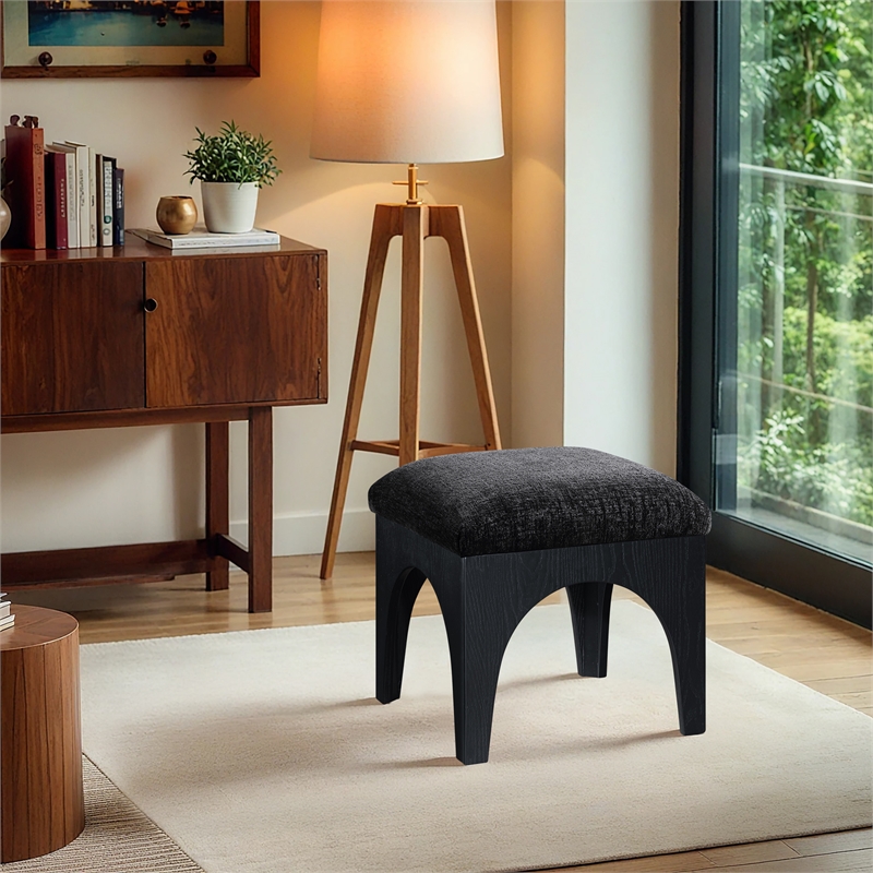 Meridian Furniture Lawson Black Chenille Fabric Ottoman
