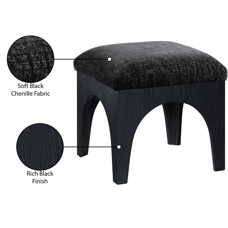 Meridian Furniture Lawson Black Chenille Fabric Ottoman