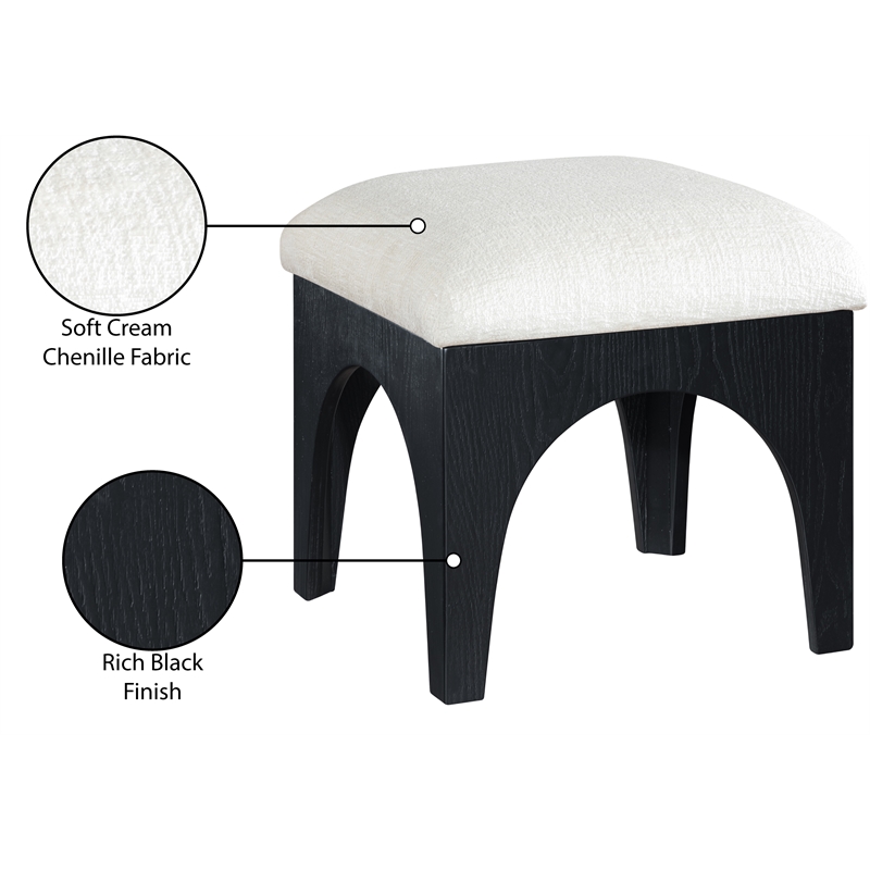 Meridian Furniture Lawson Cream Chenille Fabric Ottoman