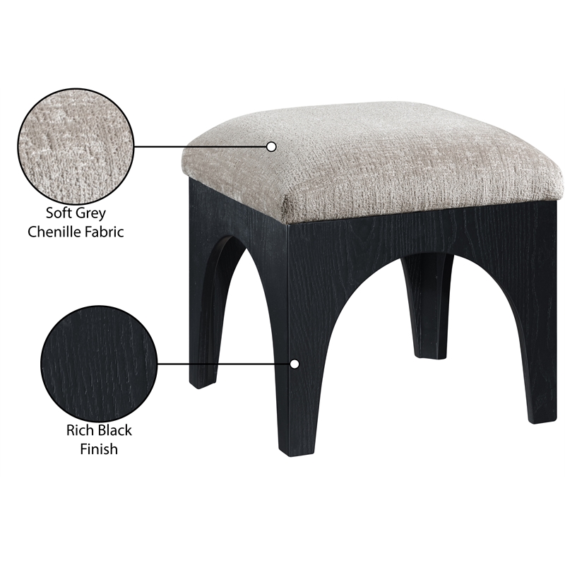 Meridian Furniture Lawson Grey Chenille Fabric Ottoman