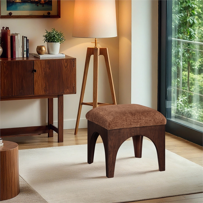 Meridian Furniture Lawson Cognac Chenille Fabric Ottoman