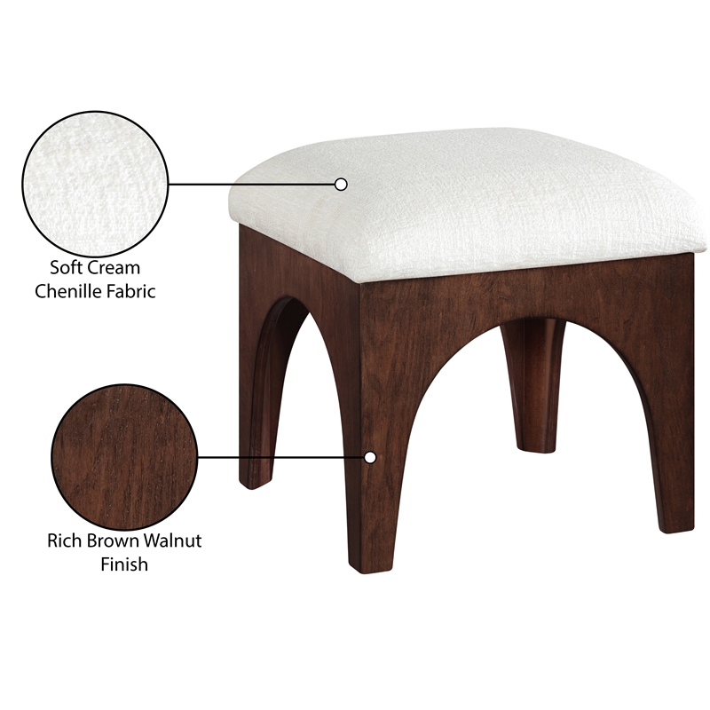 Meridian Furniture Lawson Cream Chenille Fabric Ottoman