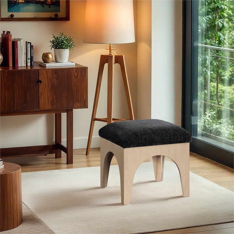 Meridian Furniture Lawson Black Chenille Fabric Ottoman