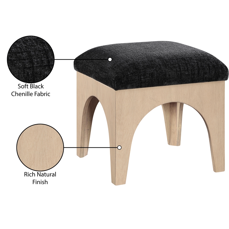 Meridian Furniture Lawson Black Chenille Fabric Ottoman
