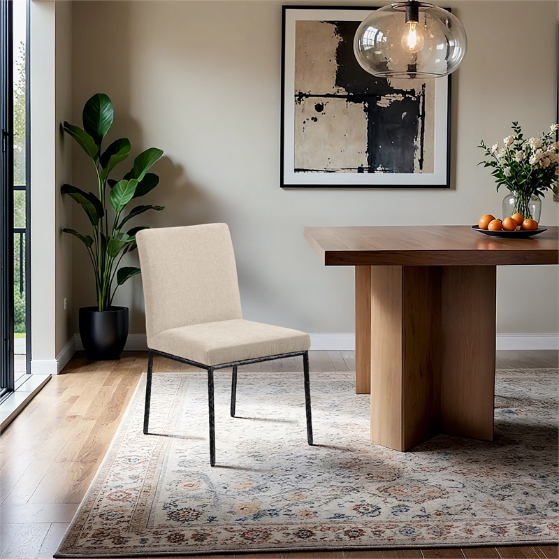 Meridian Furniture Reeves Beige Chenille Fabric Dining Side Chair (Set of 2)