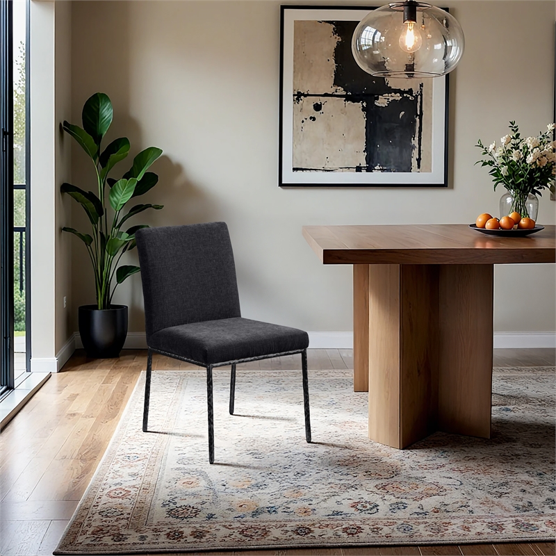 Meridian Furniture Reeves Black Chenille Fabric Dining Side Chair (Set of 2)