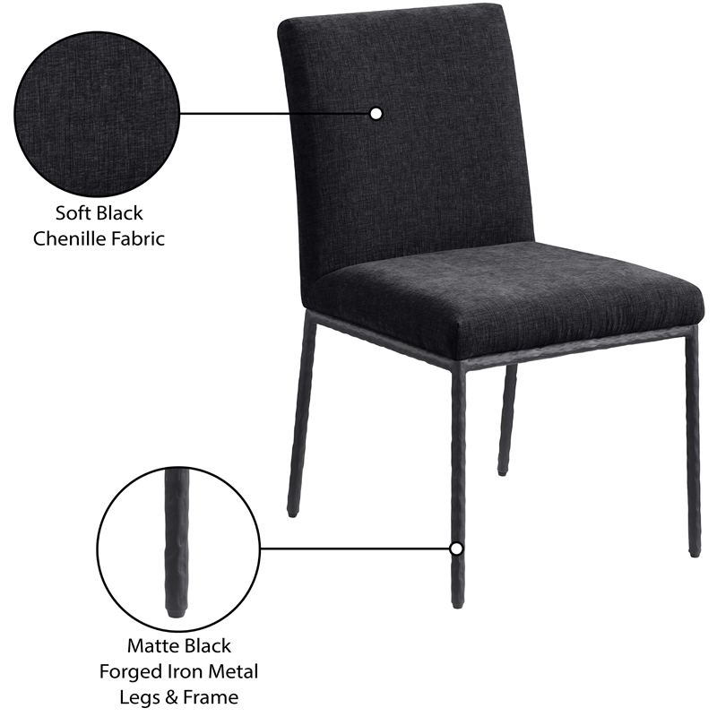 Meridian Furniture Reeves Black Chenille Fabric Dining Side Chair (Set of 2)