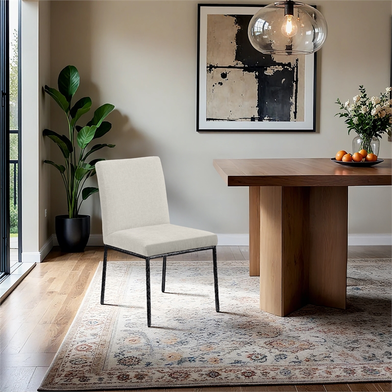 Meridian Furniture Reeves Cream Chenille Fabric Dining Side Chair (Set of 2)