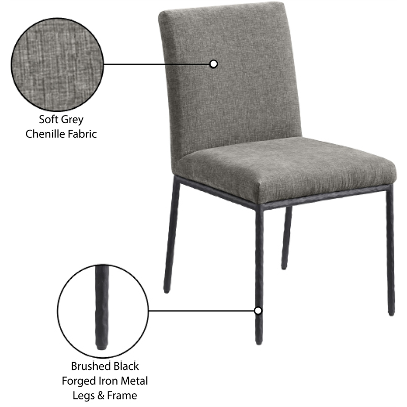 Meridian Furniture Reeves Grey Chenille Fabric Dining Side Chair (Set of 2)