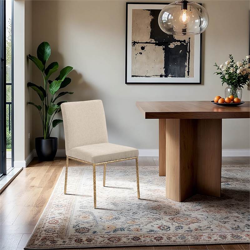 Meridian Furniture Reeves Beige Chenille Fabric Dining Side Chair (Set of 2)