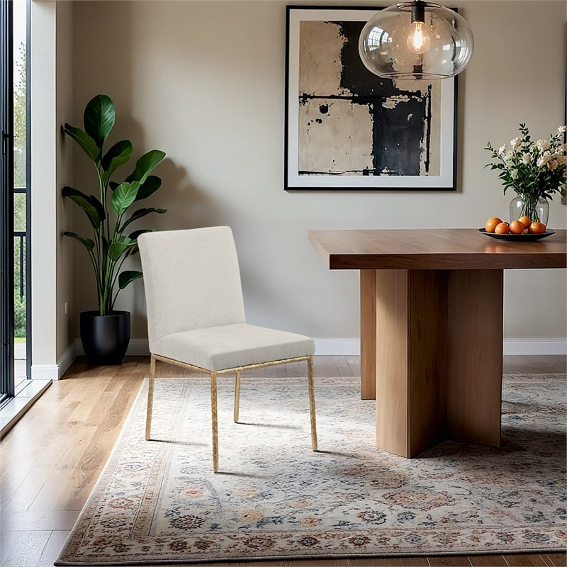 Meridian Furniture Reeves Cream Chenille Fabric Dining Side Chair (Set of 2)