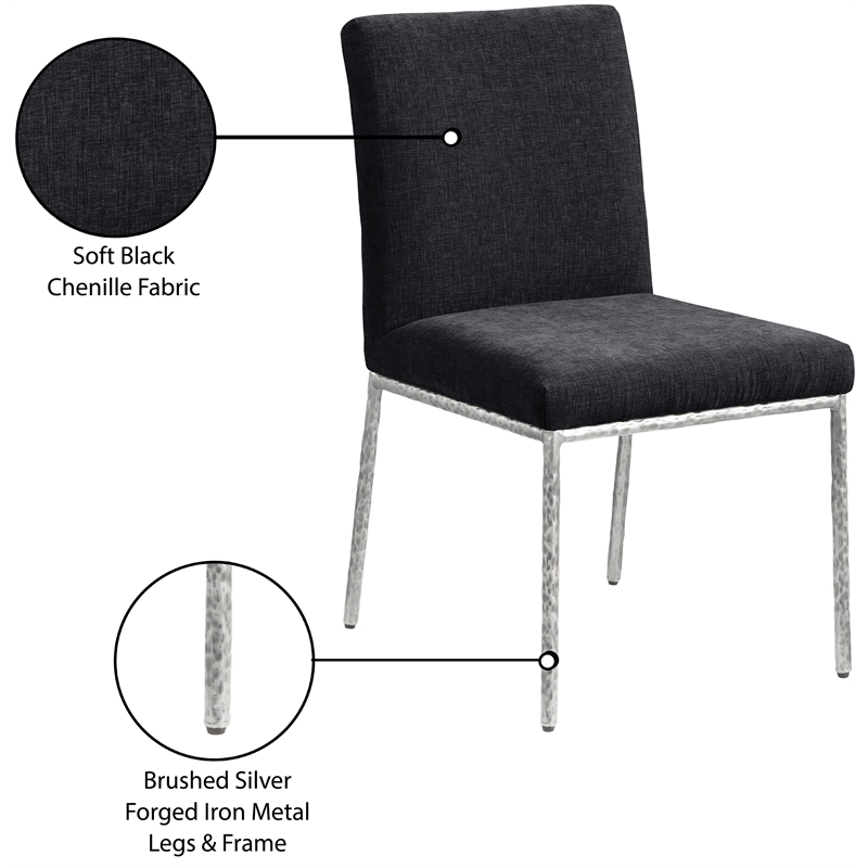 Meridian Furniture Reeves Black Chenille Fabric Dining Side Chair (Set of 2)