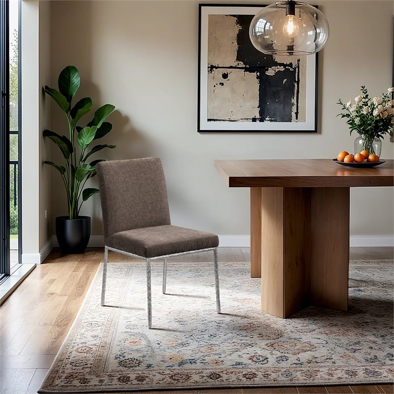 Meridian Furniture Reeves Brown Chenille Fabric Dining Side Chair (Set of 2)