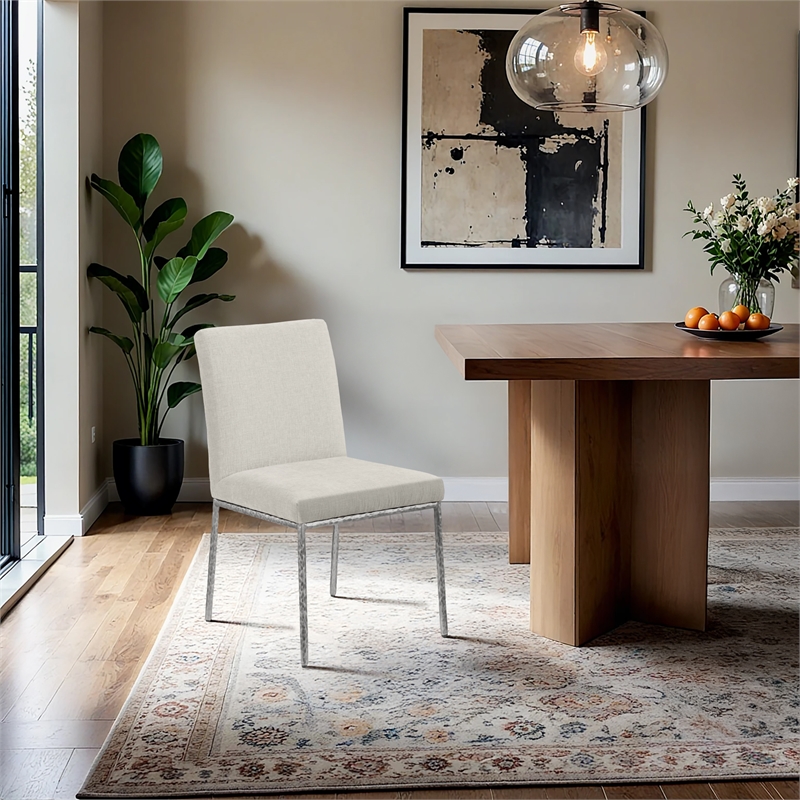 Meridian Furniture Reeves Cream Chenille Fabric Dining Side Chair (Set of 2)