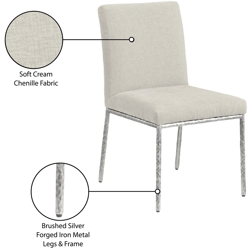 Meridian Furniture Reeves Cream Chenille Fabric Dining Side Chair (Set of 2)