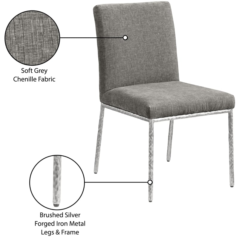 Meridian Furniture Reeves Grey Chenille Fabric Dining Side Chair (Set of 2)