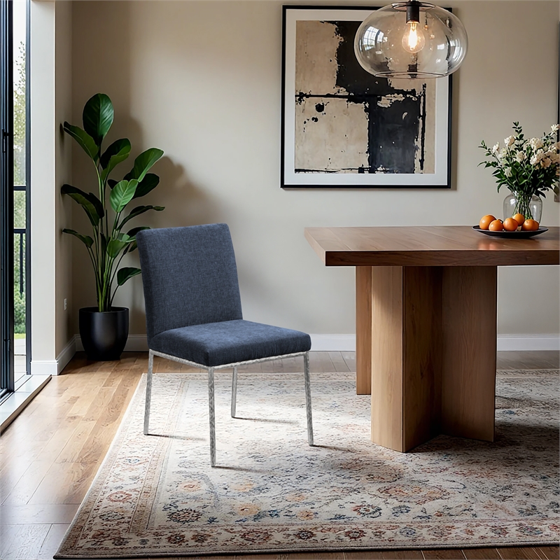 Meridian Furniture Reeves Navy Chenille Fabric Dining Side Chair (Set of 2)