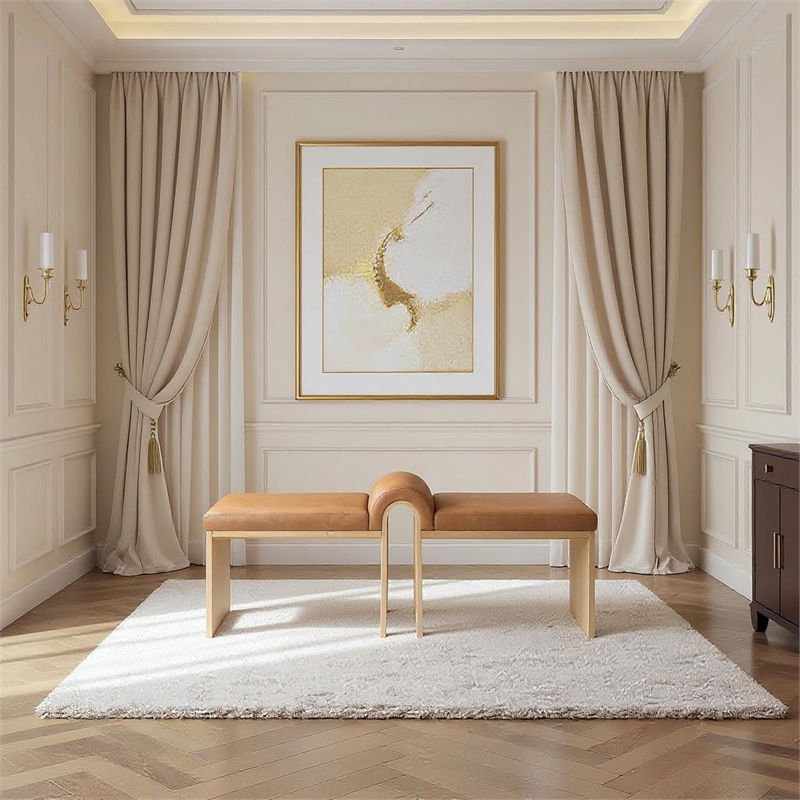 Meridian Furniture Delphine Cognac Vegan Leather Bench