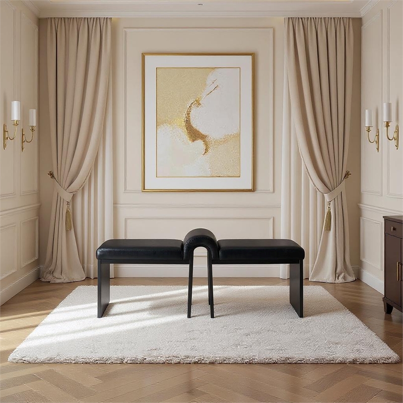 Meridian Furniture Delphine Black Vegan Leather Bench