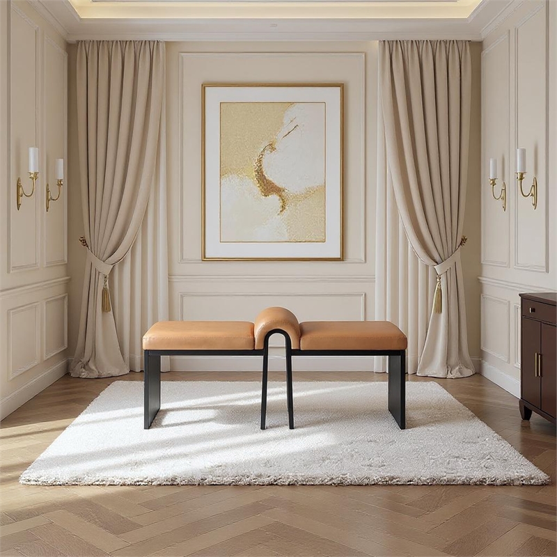 Meridian Furniture Delphine Cognac Vegan Leather Bench