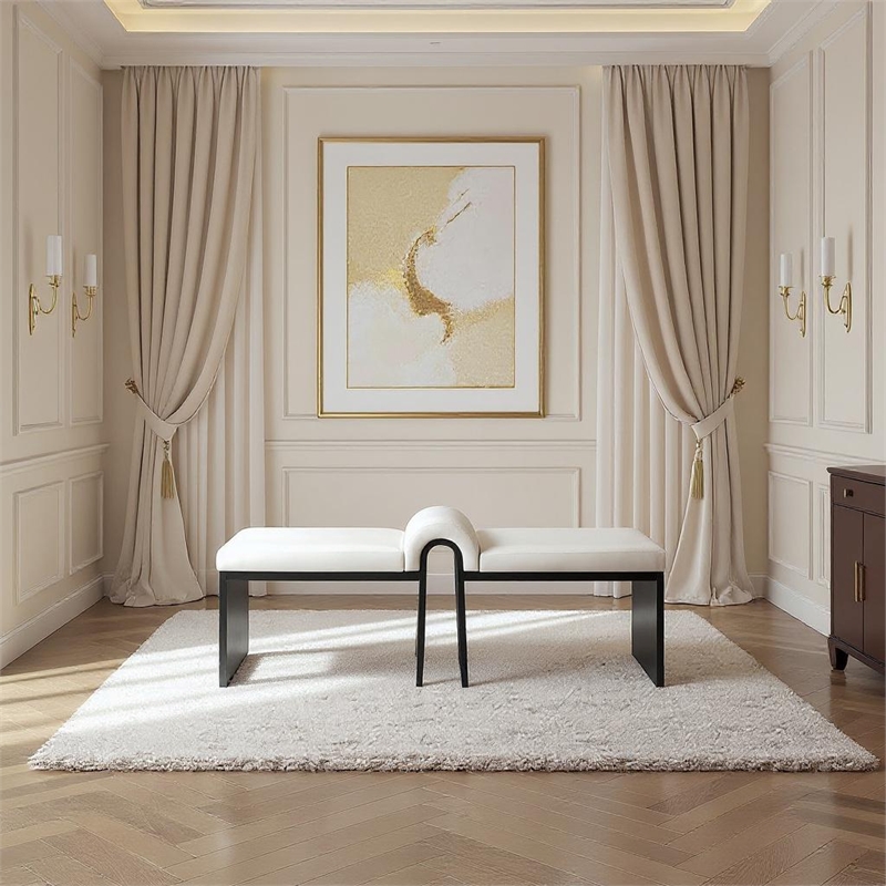 Meridian Furniture Delphine Cream Vegan Leather Bench