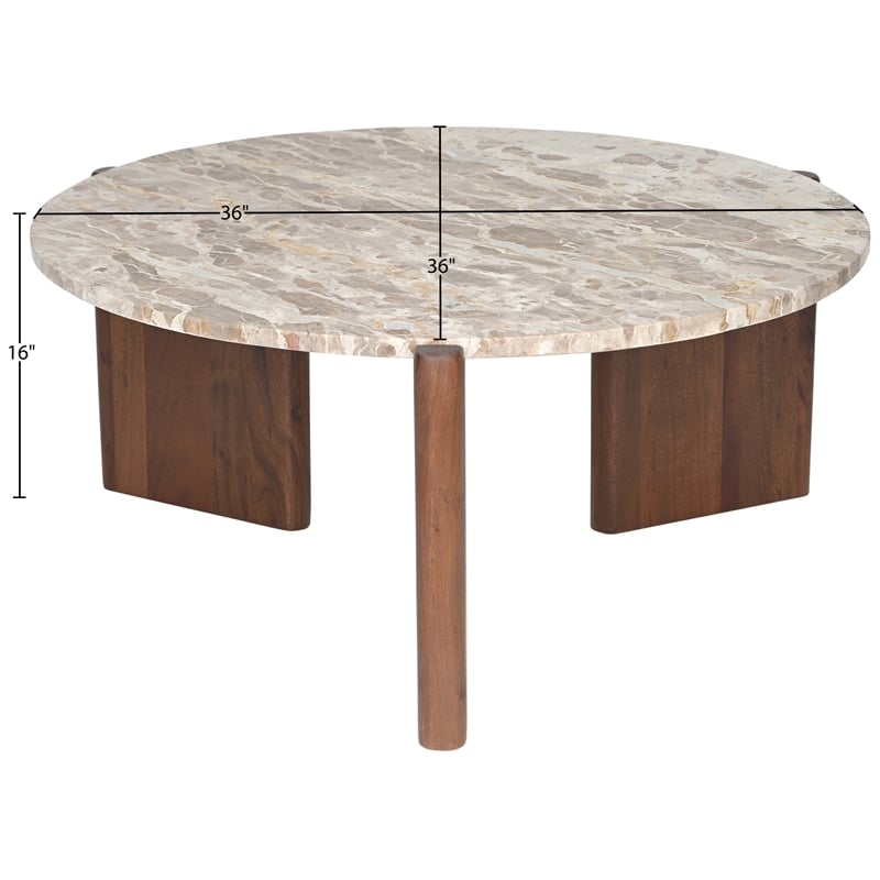 Meridian Furniture Varenna Cream Marble Top And Acacia Wood Base Coffee Table