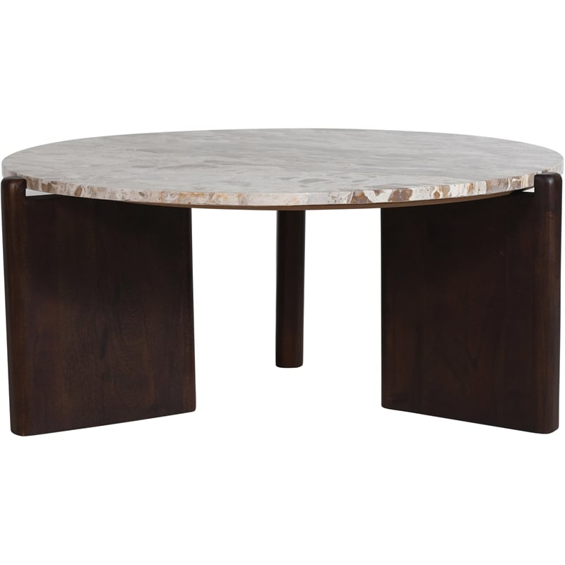 Meridian Furniture Varenna Cream Marble Top And Acacia Wood Base Coffee Table