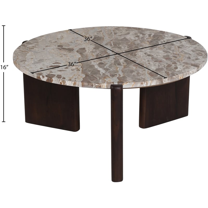 Meridian Furniture Varenna Cream Marble Top And Acacia Wood Base Coffee Table