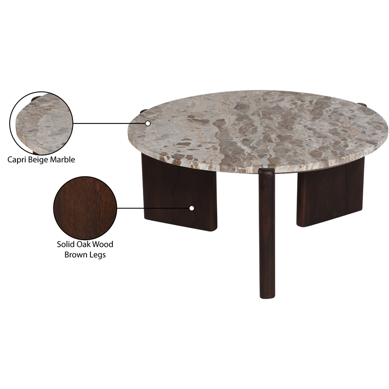 Meridian Furniture Varenna Cream Marble Top And Acacia Wood Base Coffee Table