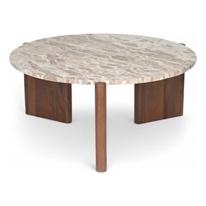 Meridian Furniture Varenna Cream Marble Top And Acacia Wood Base Coffee Table