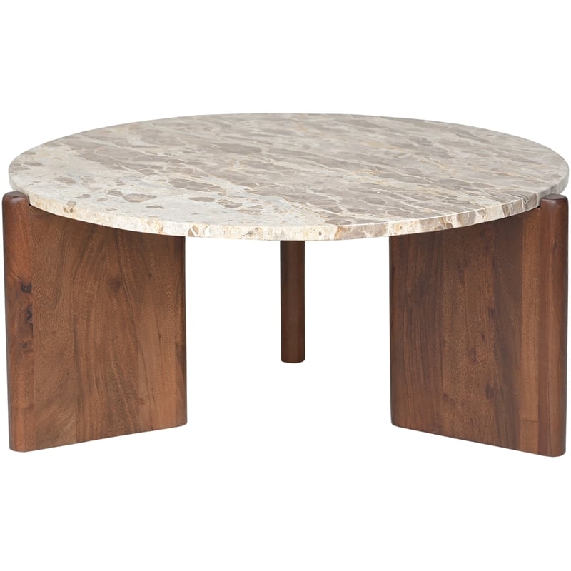 Meridian Furniture Varenna Cream Marble Top And Acacia Wood Base Coffee Table