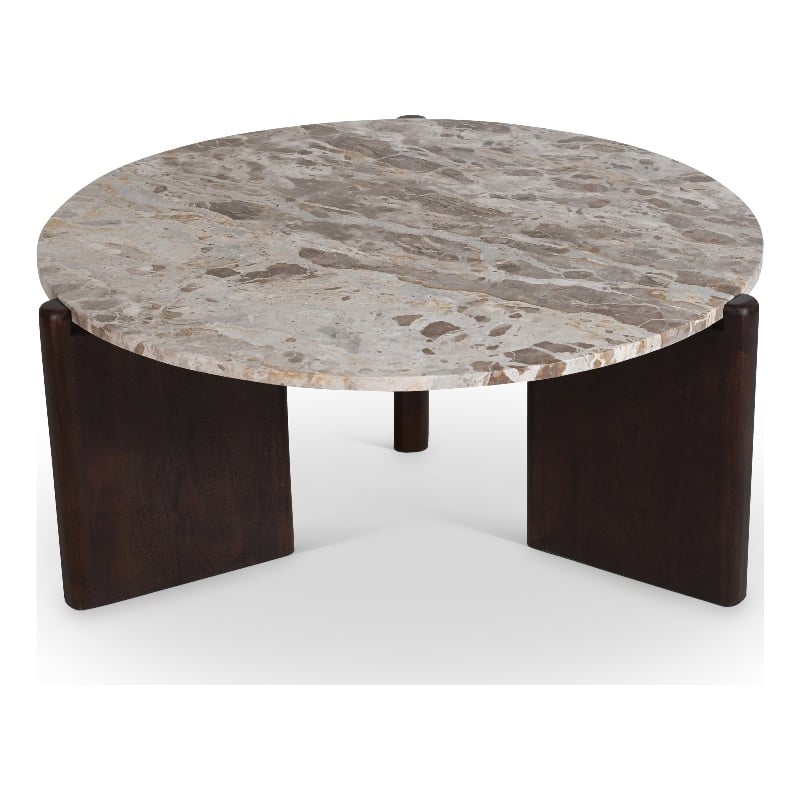 Meridian Furniture Varenna Cream Marble Top And Acacia Wood Base Coffee Table