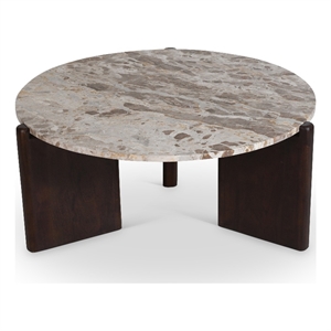 meridian furniture varenna cream marble top and oak wood base coffee table