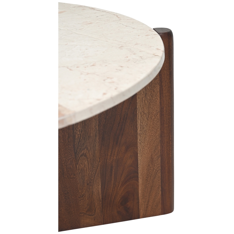 Meridian Furniture Varenna Beige Marble Top And Acacia Wood Base Coffee Table