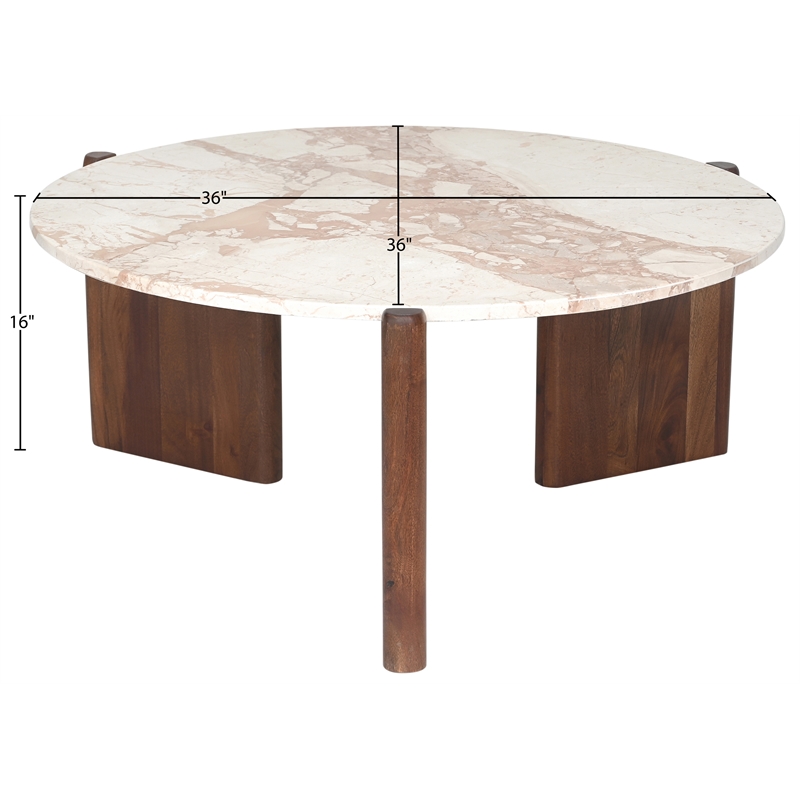Meridian Furniture Varenna Beige Marble Top And Acacia Wood Base Coffee Table