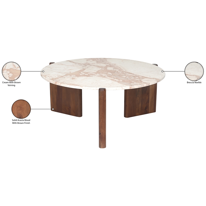Meridian Furniture Varenna Beige Marble Top And Acacia Wood Base Coffee Table