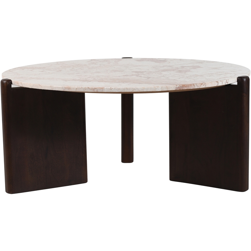 Meridian Furniture Varenna Beige Marble Top And Acacia Wood Base Coffee Table