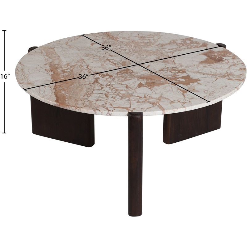 Meridian Furniture Varenna Beige Marble Top And Acacia Wood Base Coffee Table