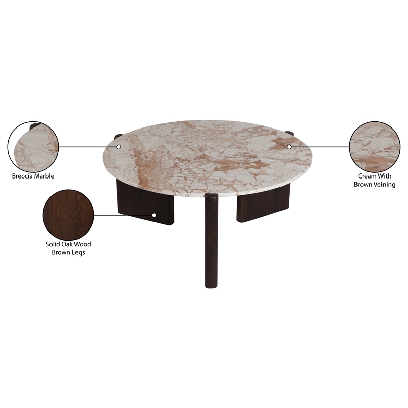 Meridian Furniture Varenna Beige Marble Top And Acacia Wood Base Coffee Table
