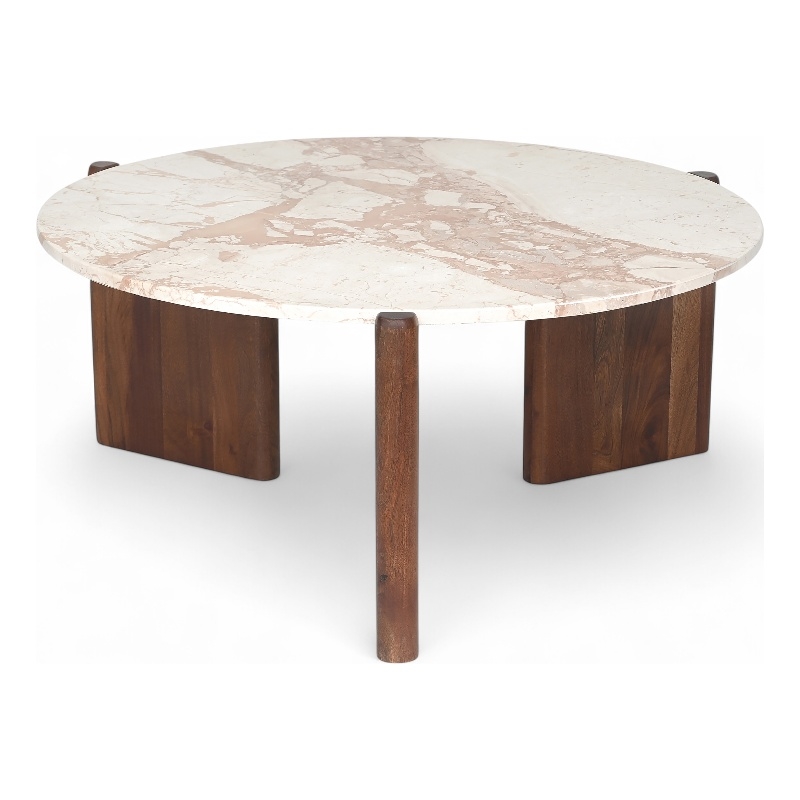 Meridian Furniture Varenna Beige Marble Top And Acacia Wood Base Coffee Table