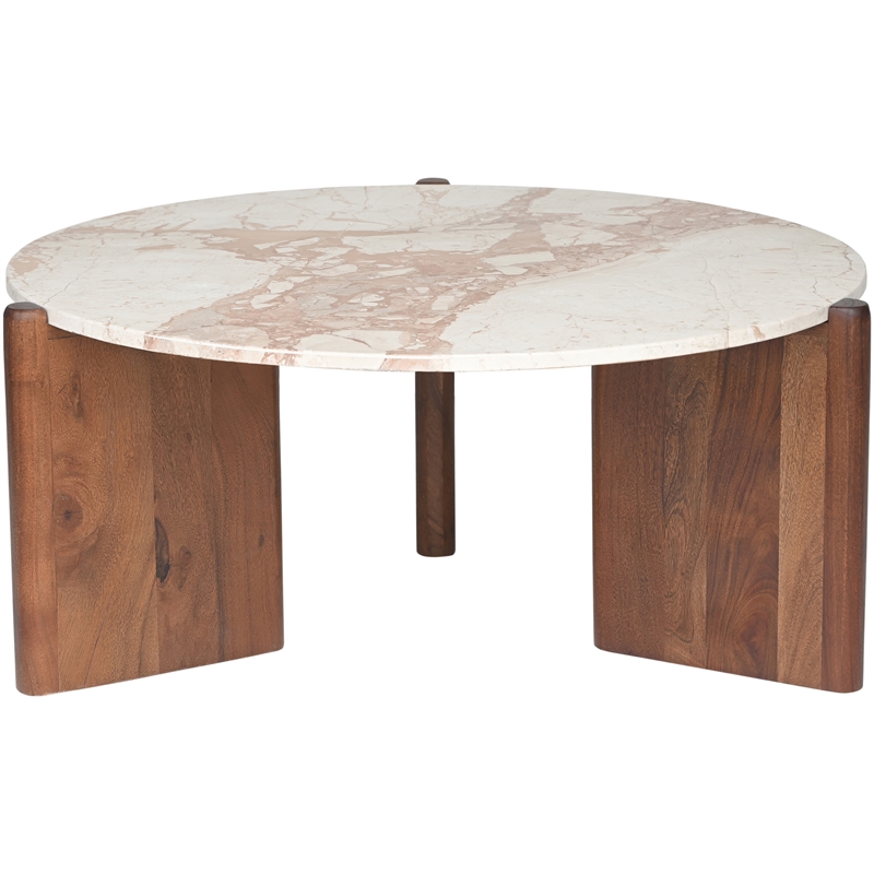 Meridian Furniture Varenna Beige Marble Top And Acacia Wood Base Coffee Table