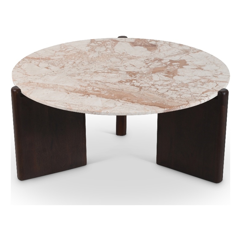 Meridian Furniture Varenna Beige Marble Top And Acacia Wood Base Coffee Table