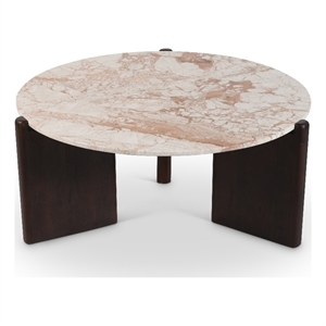 meridian furniture varenna beige marble top and oak wood base coffee table